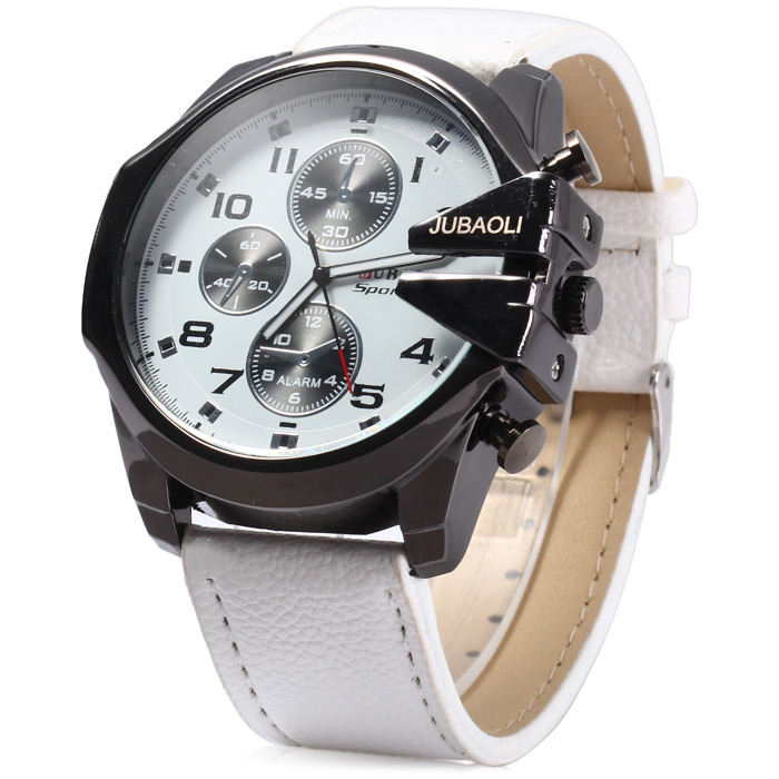 Jubaoli Luminous Pointers Big dial Male Quartz Watch with Decorative Sub-dials Leather Band