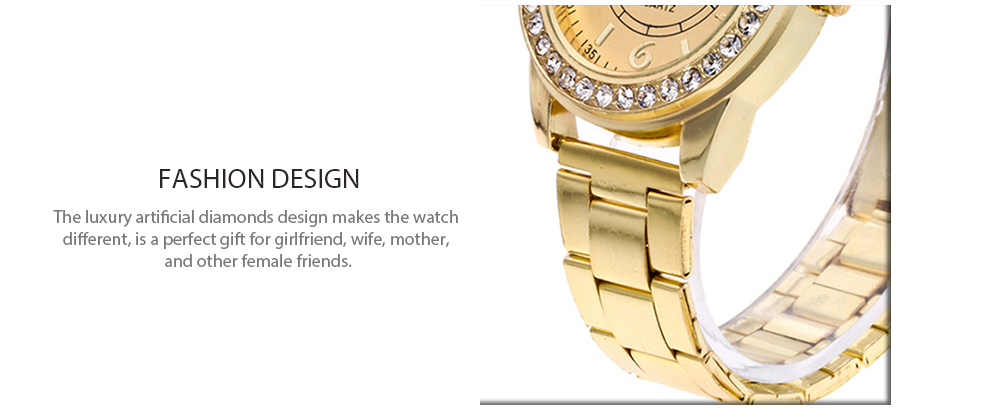 Women Fashionable Steel Band Quartz Watch with Artificial Diamonds