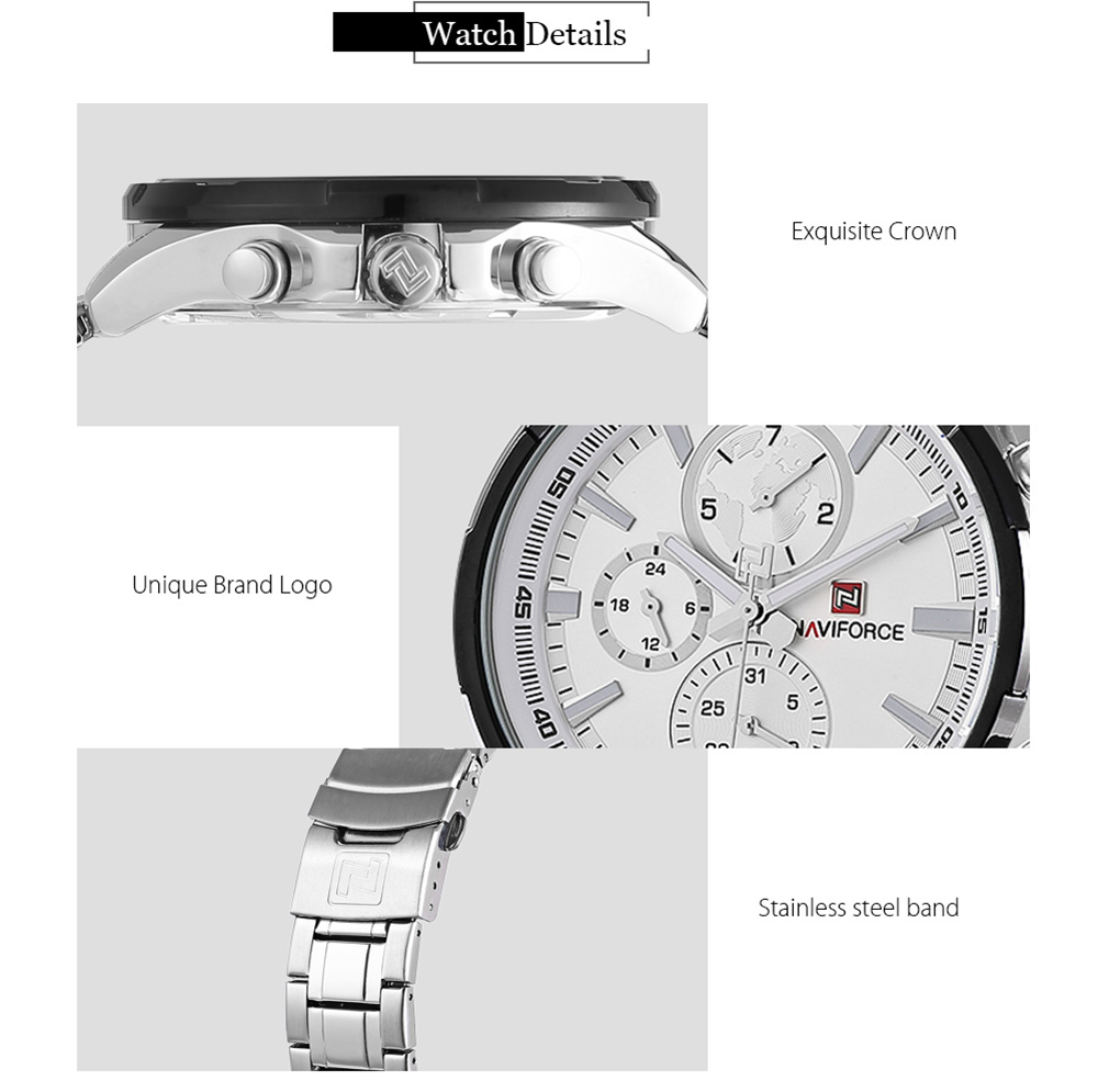 NAVIFORCE 9089 Glass Mirror Business Male Quartz Watch Stereo Dial Wristband