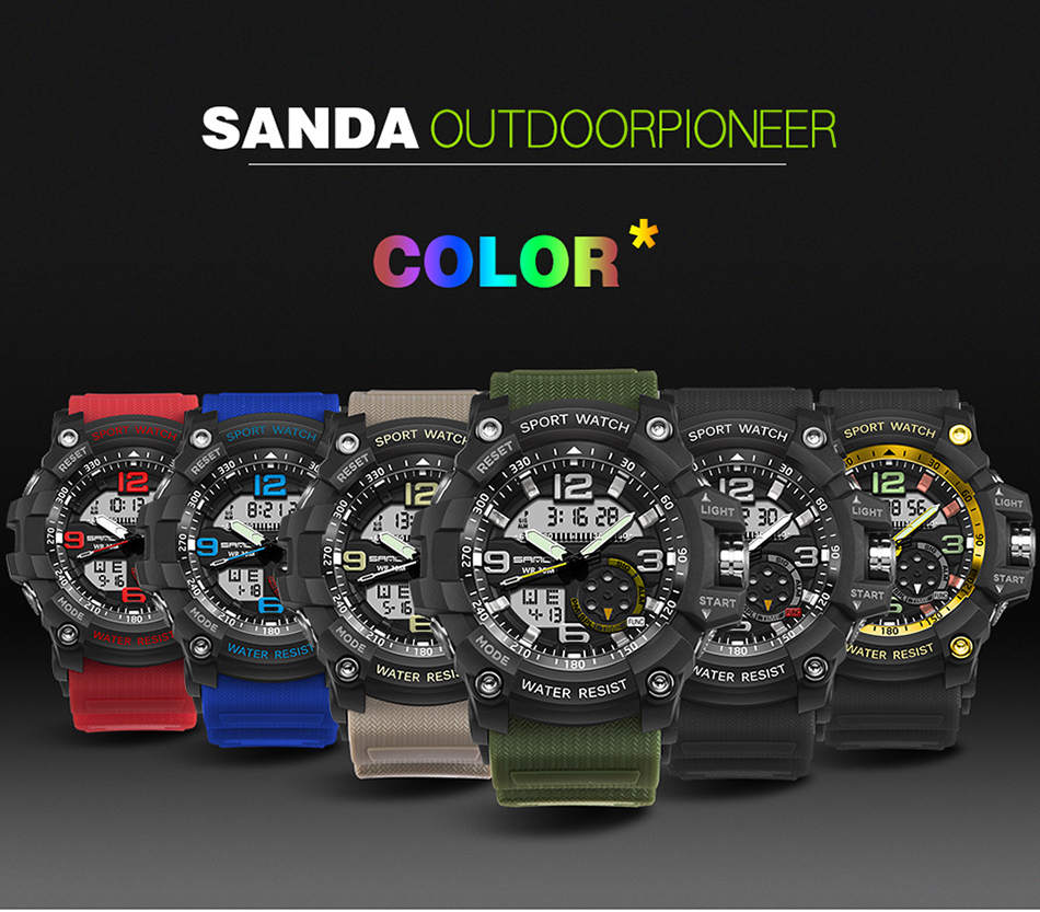 Sanda 759 Three-pin 5309 Fashion Night Light Shows Double-core Men's Watch