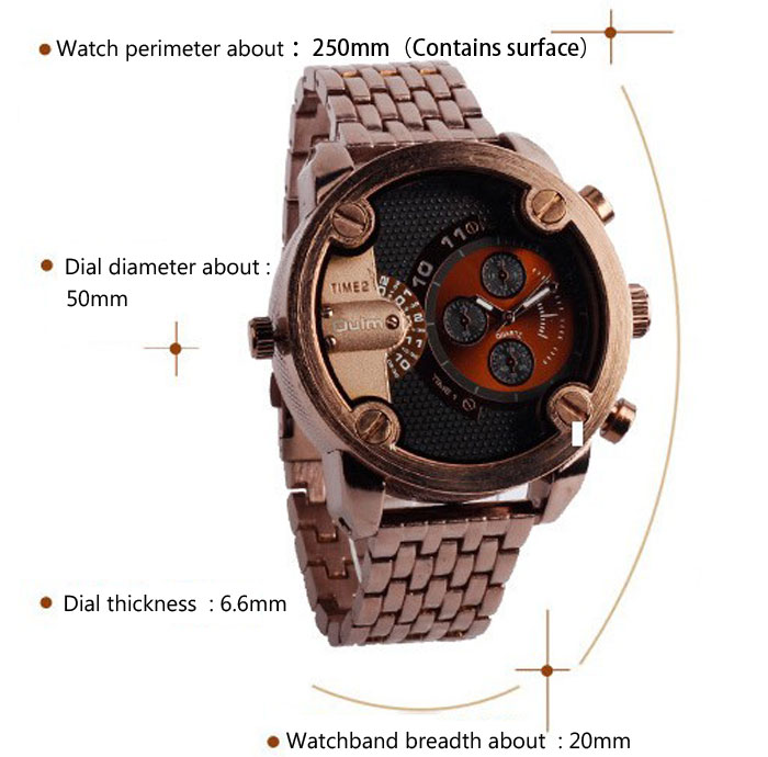 Oulm Luxury Waterproof Quartz Watch with Double Movt Analog Indicate Steel Watchband for Men
